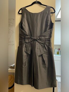 Kate Spade Silk Bow Waist Sleeveless Cocktail Dress - Silver